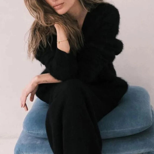 Cardigan femme loose col V boutonné en maille tricotée, pull chaud et élégant pour automne hiver, mode féminine chic et confortable