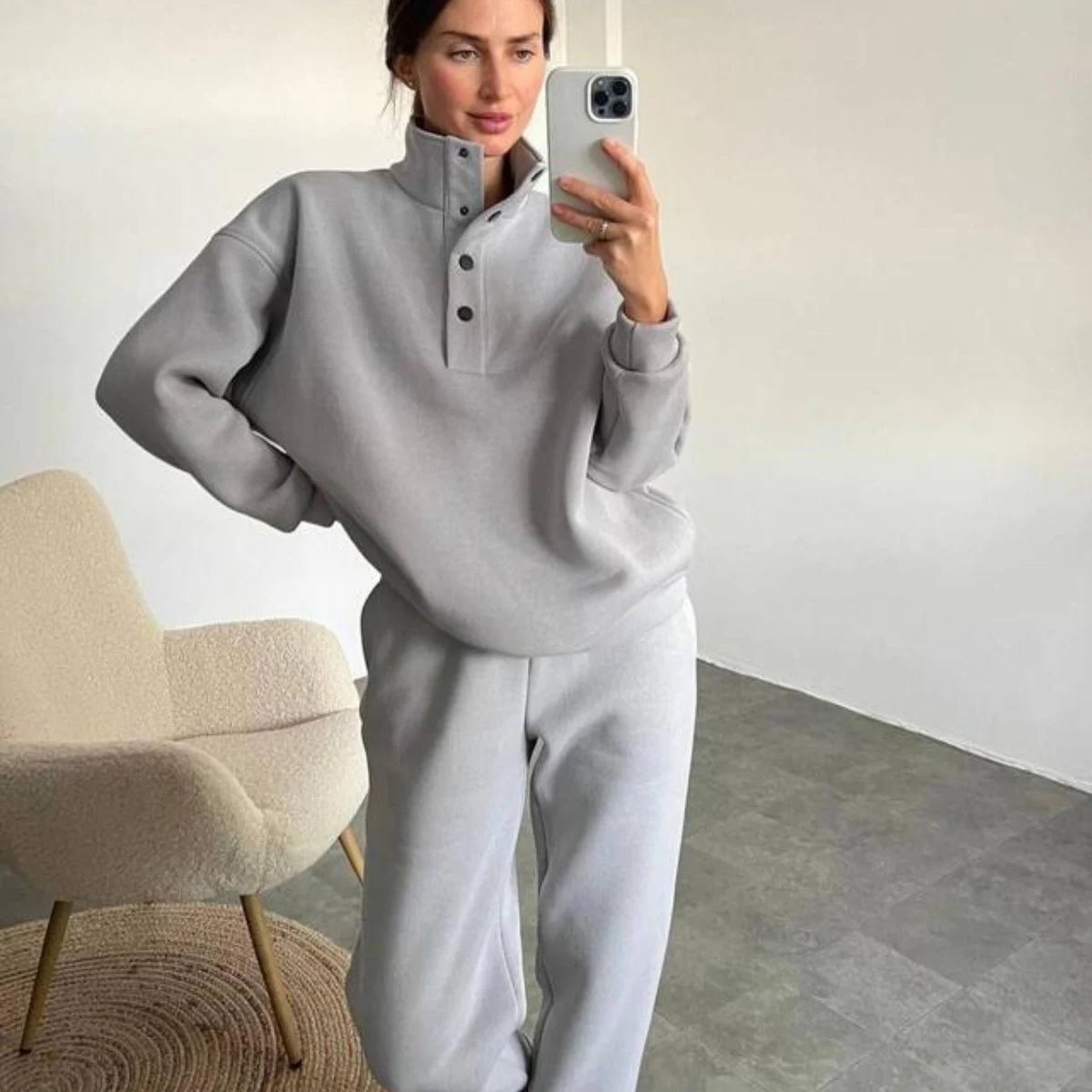 Ensemble oversize femme 2 pièces avec hoodie chaud et pantalon long décontracté, survêtement casual tendance automne hiver