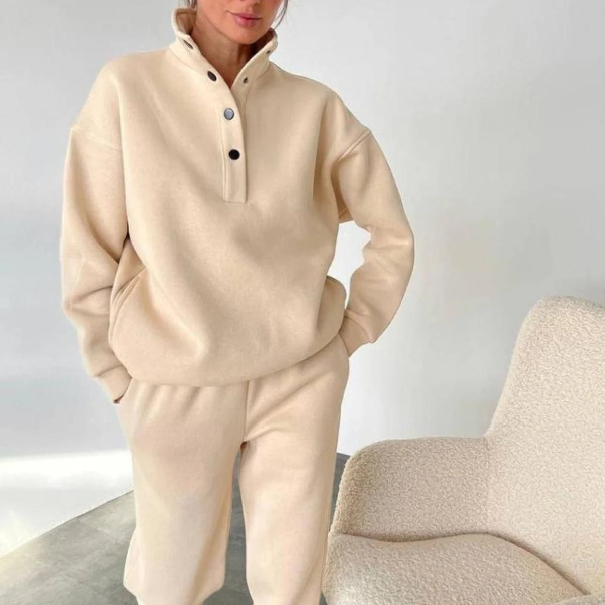 Ensemble oversize femme 2 pièces avec hoodie chaud et pantalon long décontracté, survêtement casual tendance automne hiver